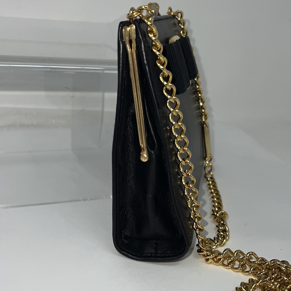 Salvatore Ferragamo Vara Bow Kisslock Black Leather Chain Crossbody Bag - Picture 6 of 15